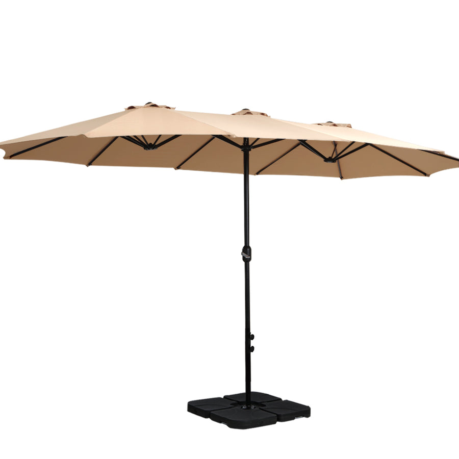 4.57m Extra Large Outdoor Twin Patio Umbrella Sun Shade with Base Stand - Beige Homecoze