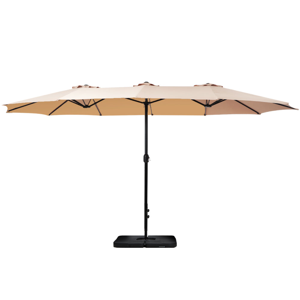 4.57m Extra Large Outdoor Twin Patio Umbrella Sun Shade with Base Stand - Beige Homecoze