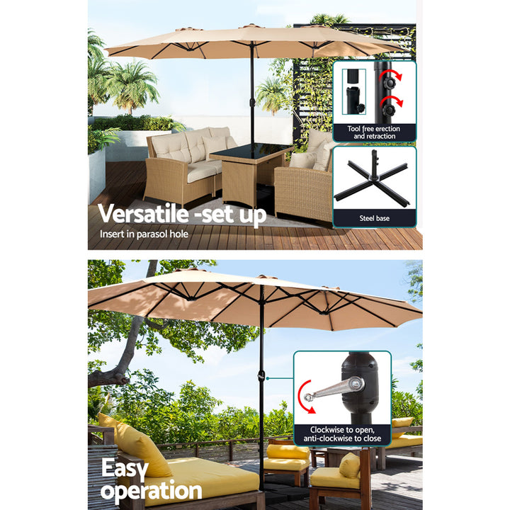 4.57m Extra Large Outdoor Twin Patio Umbrella Sun Shade with Base Stand - Beige Homecoze