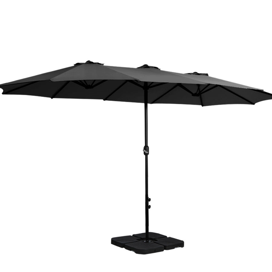 4.57m Extra Large Outdoor Twin Patio Umbrella Sun Shade with Base Stand - Black Homecoze