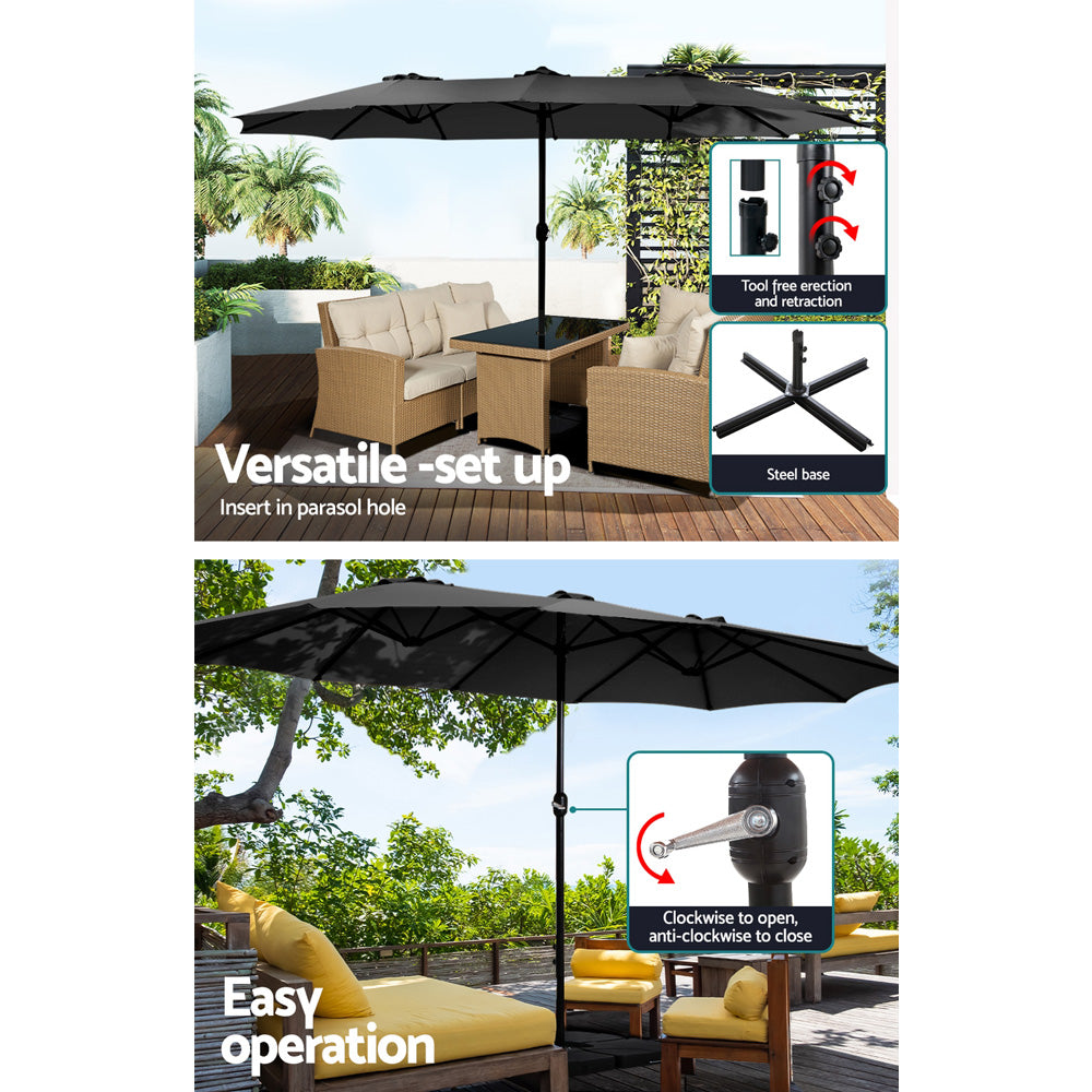 4.57m Extra Large Outdoor Twin Patio Umbrella Sun Shade with Base Stand - Black Homecoze