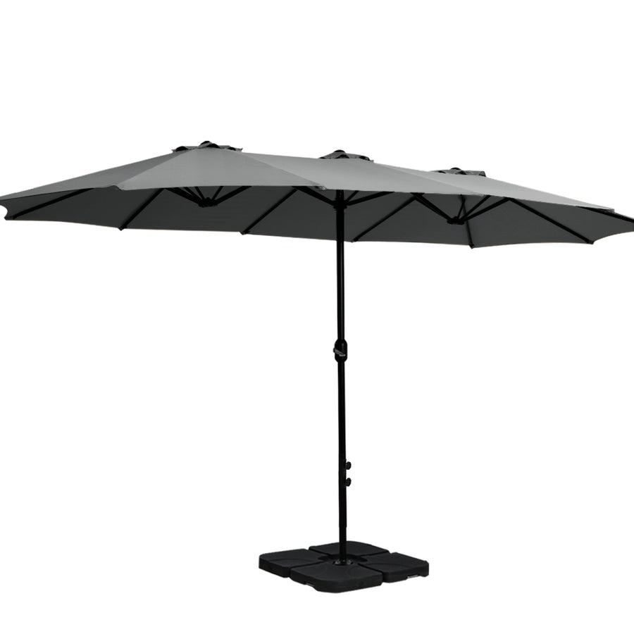 4.57m Extra Large Outdoor Twin Patio Umbrella Sun Shade with Base Stand - Charcoal Homecoze