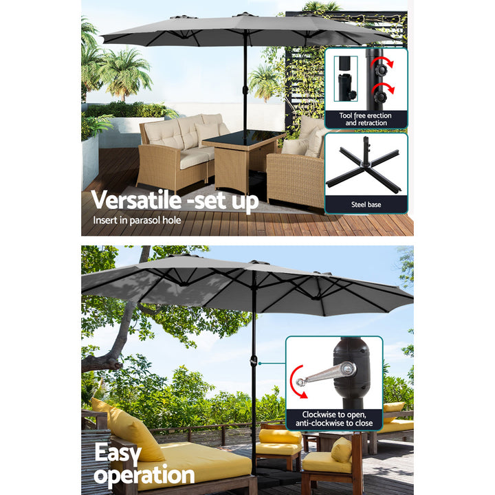 4.57m Extra Large Outdoor Twin Patio Umbrella Sun Shade with Base Stand - Charcoal Homecoze