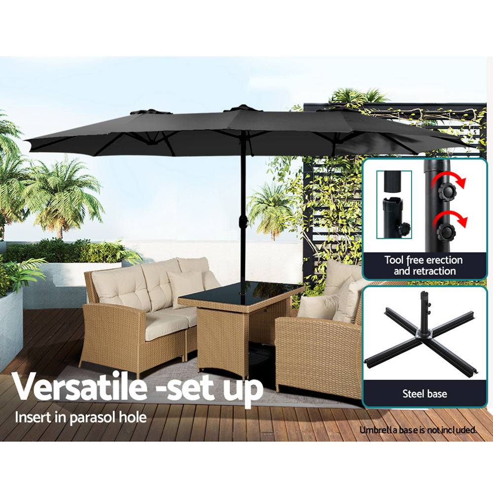 4.57m Extra Large Outdoor Twin Patio Umbrella Sun Shade - Black Homecoze