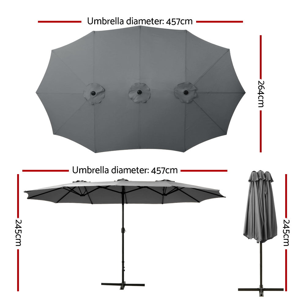 4.57m Extra Large Outdoor Twin Patio Umbrella Sun Shade - Charcoal Homecoze