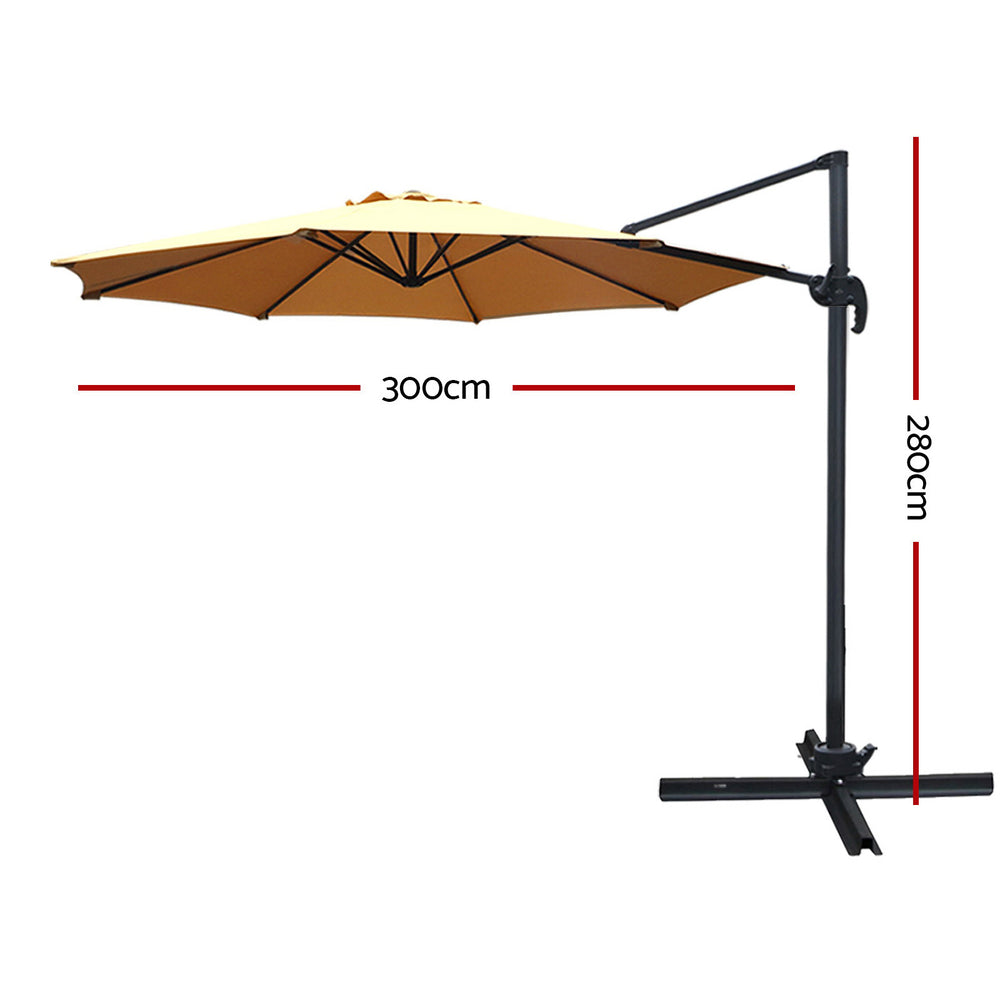 3m Cantilever Outdoor Umbrella 360 Degree Rotatable - Beige Homecoze