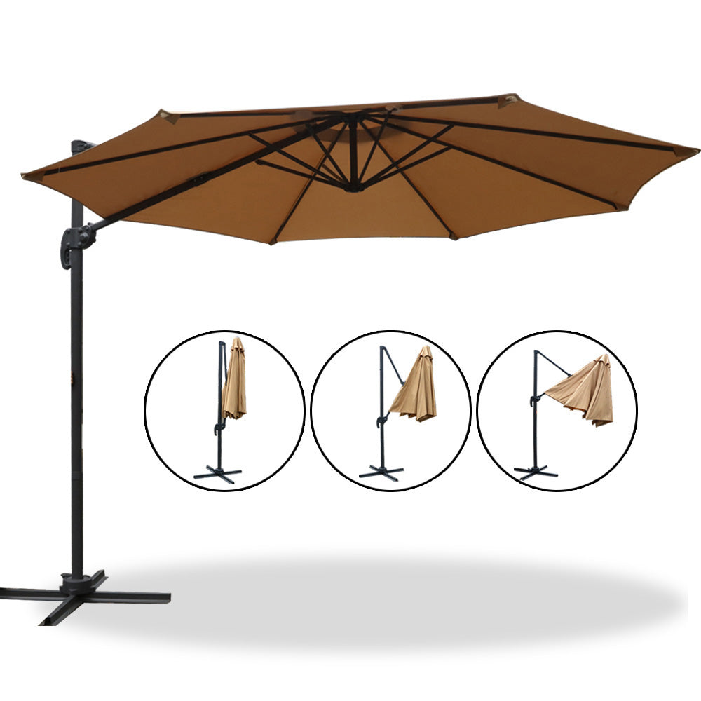 3m Cantilever Outdoor Umbrella 360 Degree Rotatable - Beige Homecoze