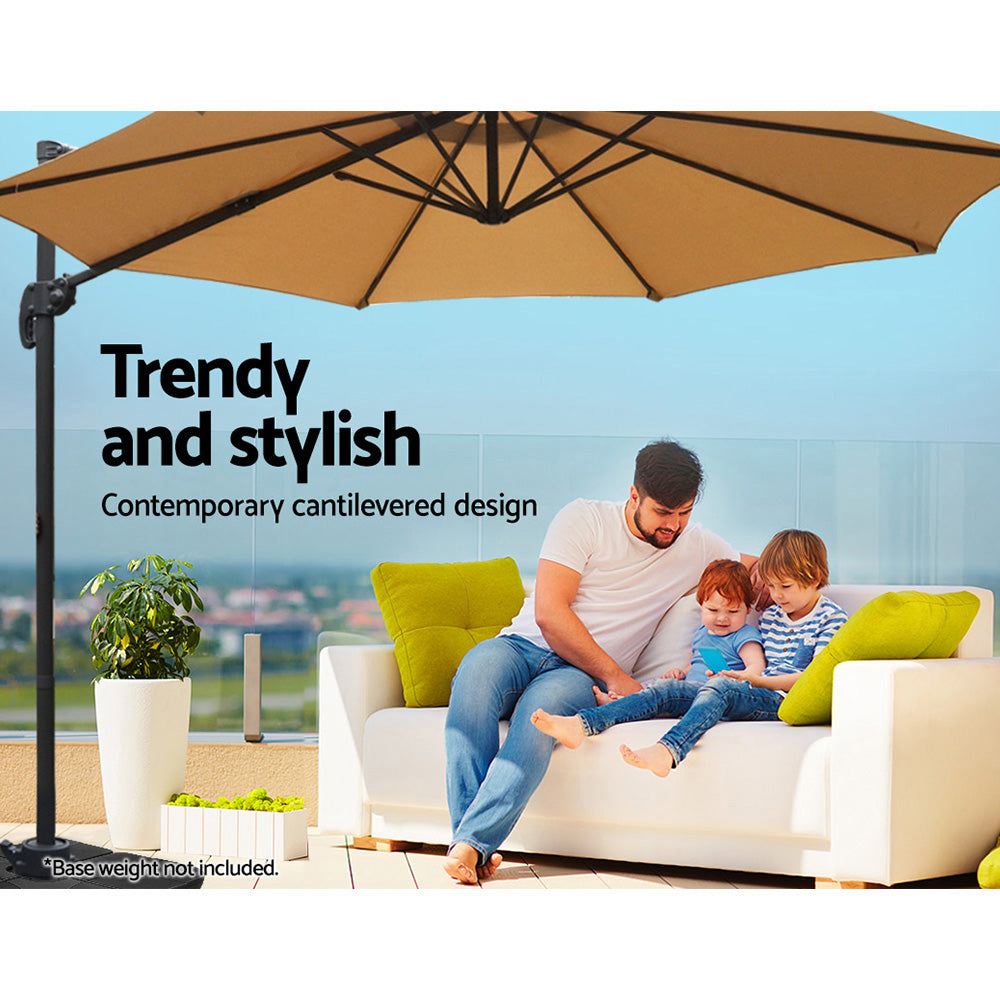3m Cantilever Outdoor Umbrella 360 Degree Rotatable - Beige Homecoze