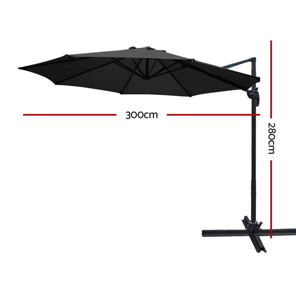 3m Cantilever Outdoor Umbrella 360 Degree Rotatable - Black Homecoze