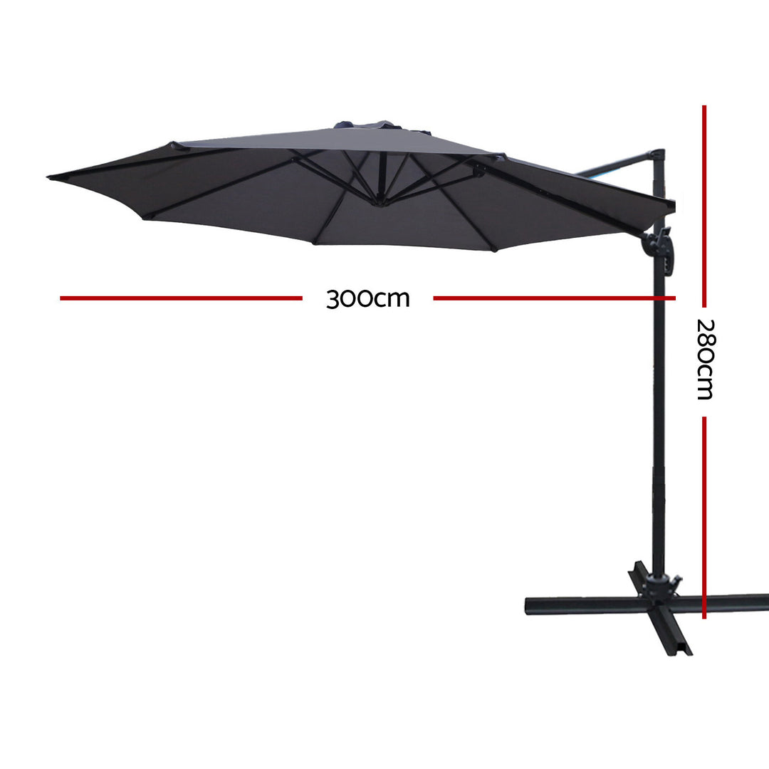 3m Cantilever Outdoor Umbrella 360 Degree Rotatable - Charcoal Homecoze