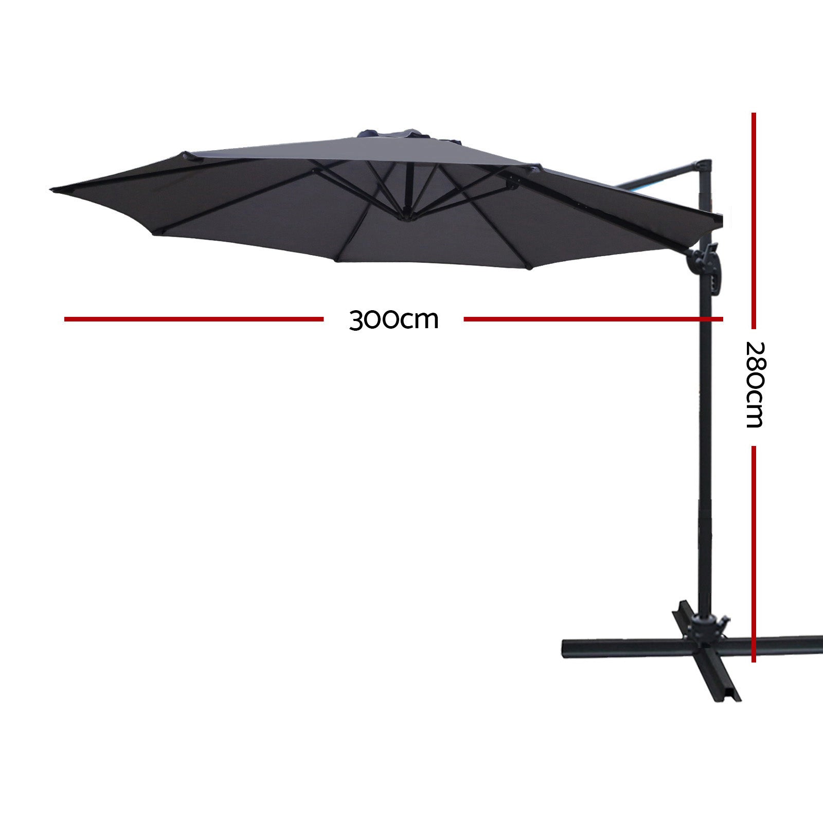 3m Cantilever Outdoor Umbrella 360 Degree Rotatable - Charcoal Homecoze