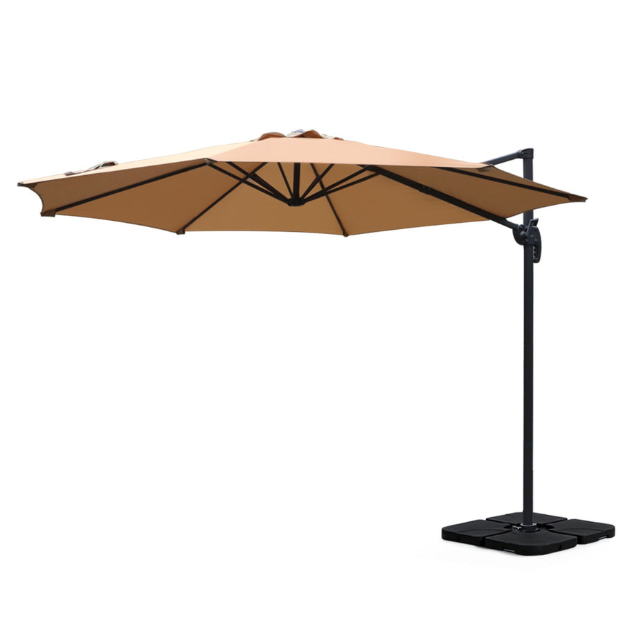 3m Cantilever Outdoor Umbrella 360 Degree Rotatable with Base - Beige Homecoze