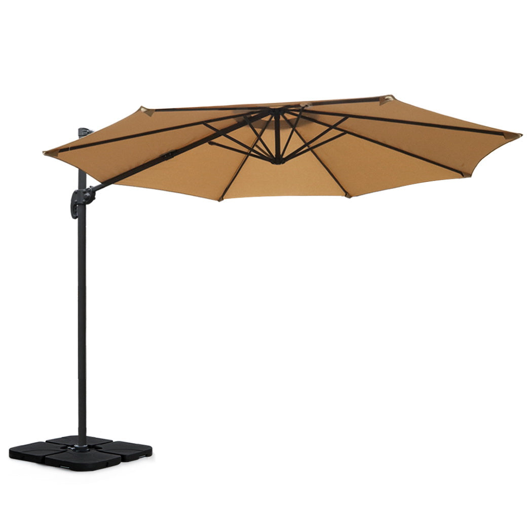 3m Cantilever Outdoor Umbrella 360 Degree Rotatable with Base - Beige Homecoze