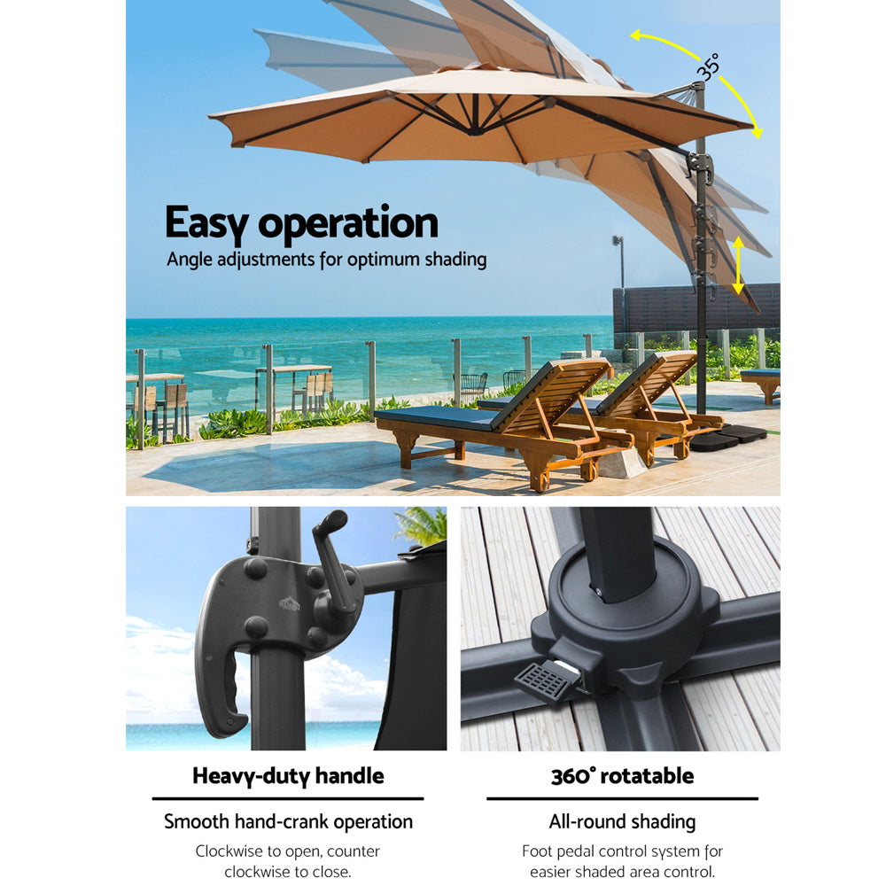 3m Cantilever Outdoor Umbrella 360 Degree Rotatable with Base - Beige Homecoze