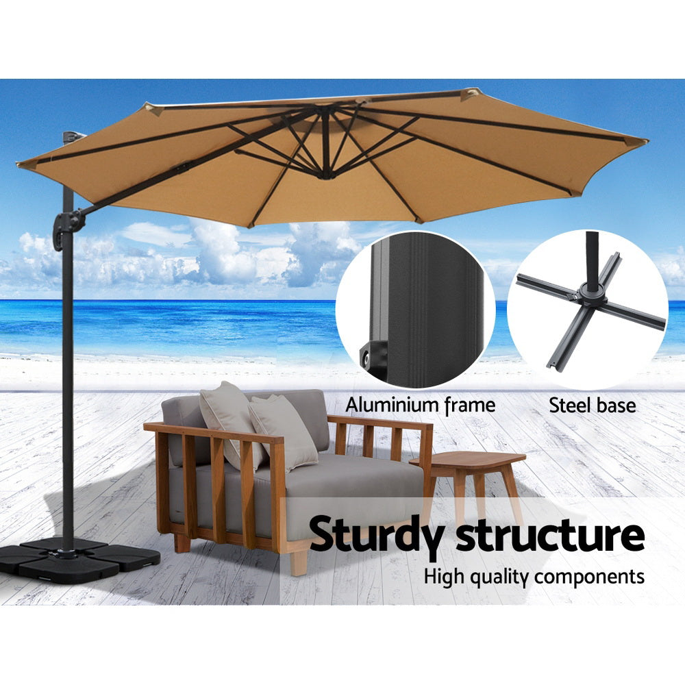 3m Cantilever Outdoor Umbrella 360 Degree Rotatable with Base - Beige Homecoze