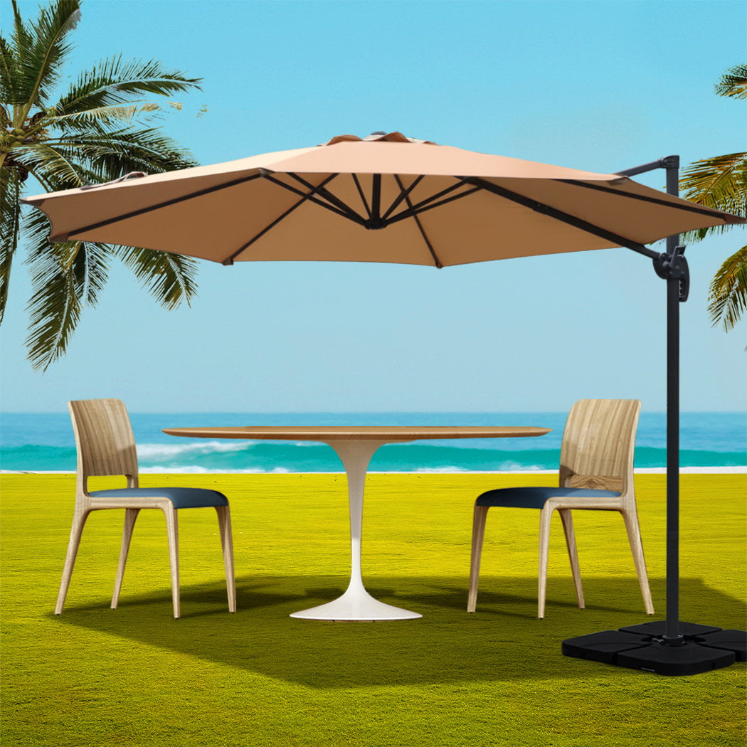 3m Cantilever Outdoor Umbrella 360 Degree Rotatable with Base - Beige Homecoze