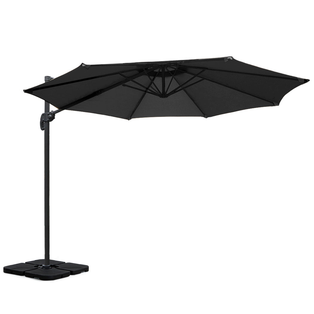 3m Cantilever Outdoor Umbrella 360 Degree Rotatable with Base - Black Homecoze
