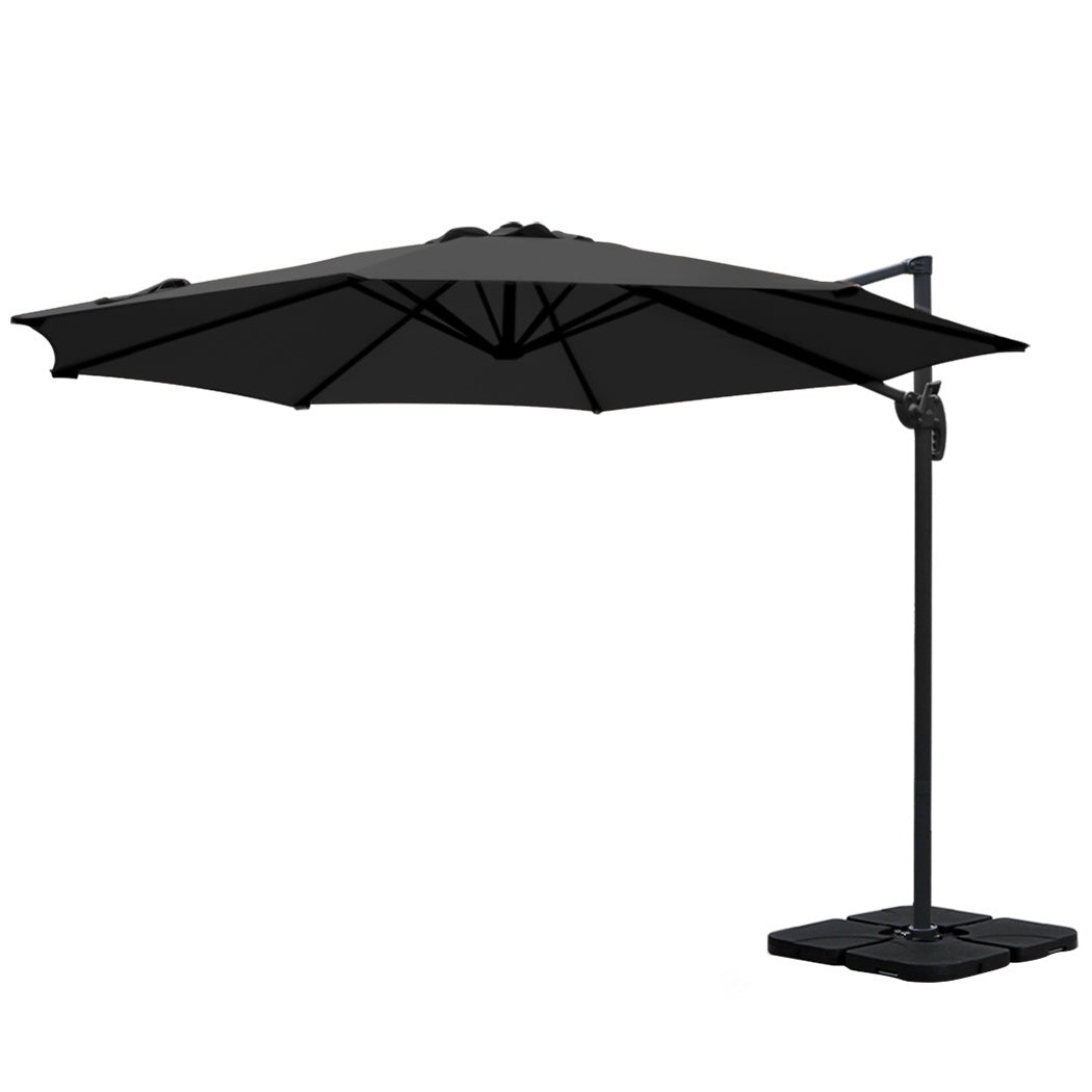 3m Cantilever Outdoor Umbrella 360 Degree Rotatable with Base - Black Homecoze