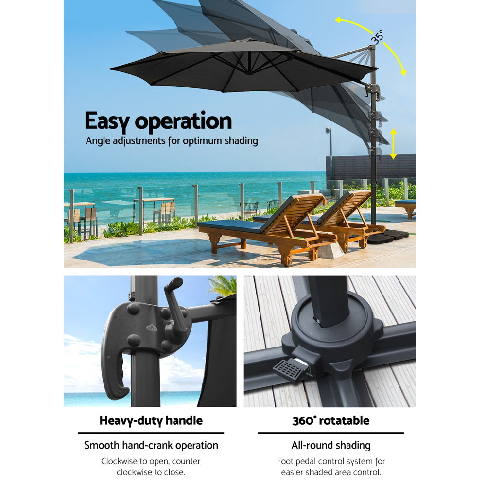 3m Cantilever Outdoor Umbrella 360 Degree Rotatable with Base - Black Homecoze