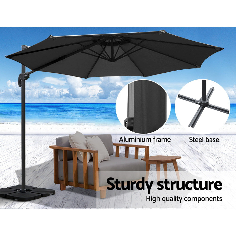 3m Cantilever Outdoor Umbrella 360 Degree Rotatable with Base - Black Homecoze