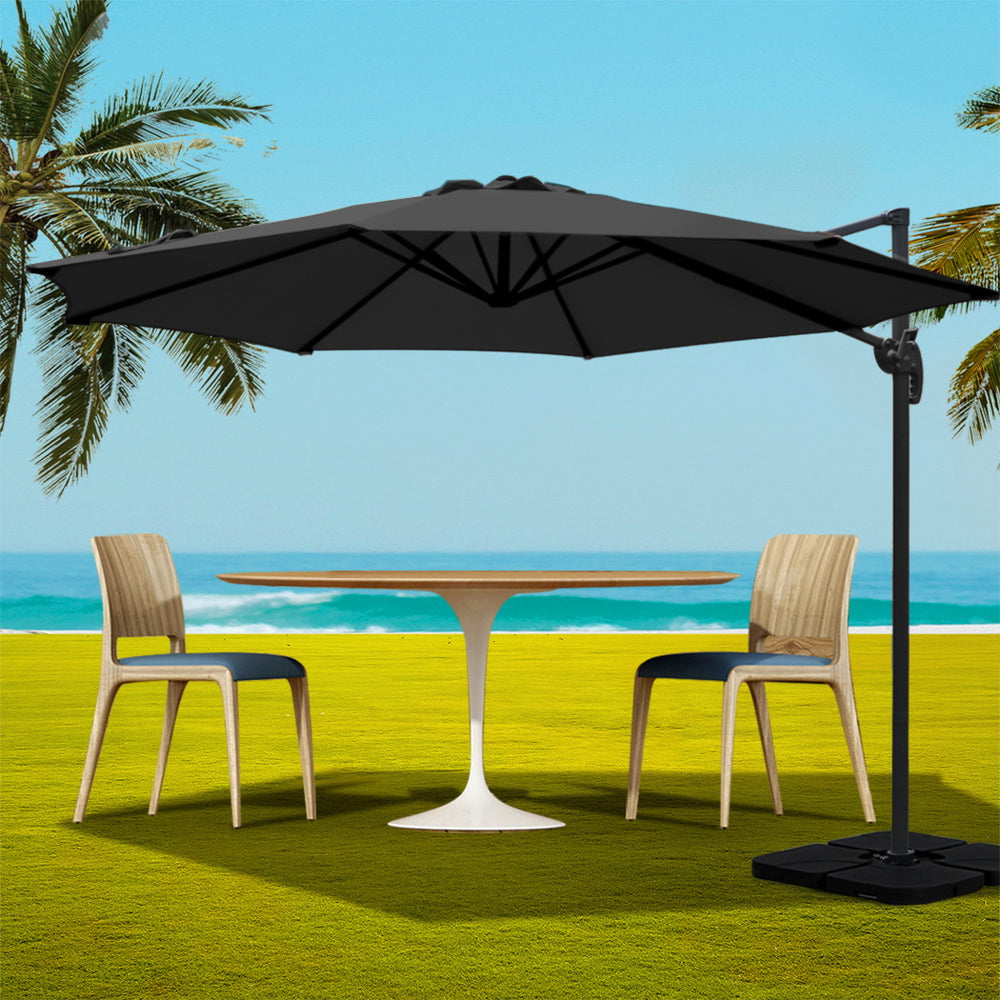 3m Cantilever Outdoor Umbrella 360 Degree Rotatable with Base - Black Homecoze