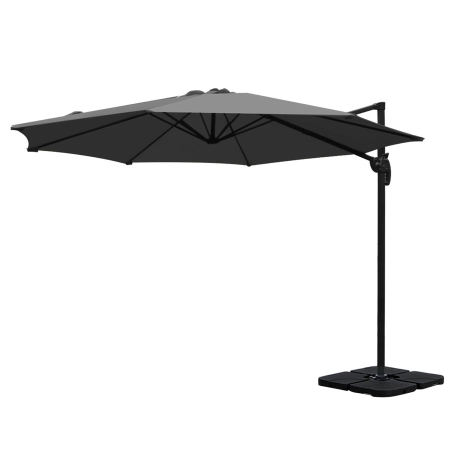 3m Cantilever Outdoor Umbrella 360 Degree Rotatable with Base - Charcoal Homecoze