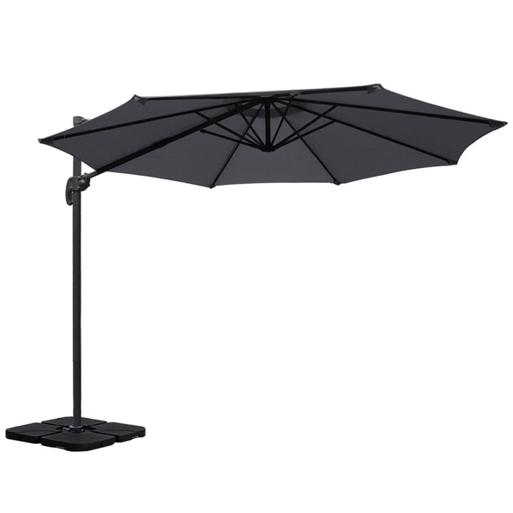 3m Cantilever Outdoor Umbrella 360 Degree Rotatable with Base - Charcoal Homecoze