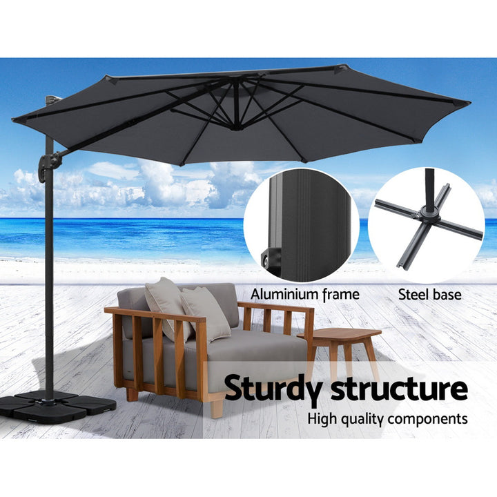 3m Cantilever Outdoor Umbrella 360 Degree Rotatable with Base - Charcoal Homecoze