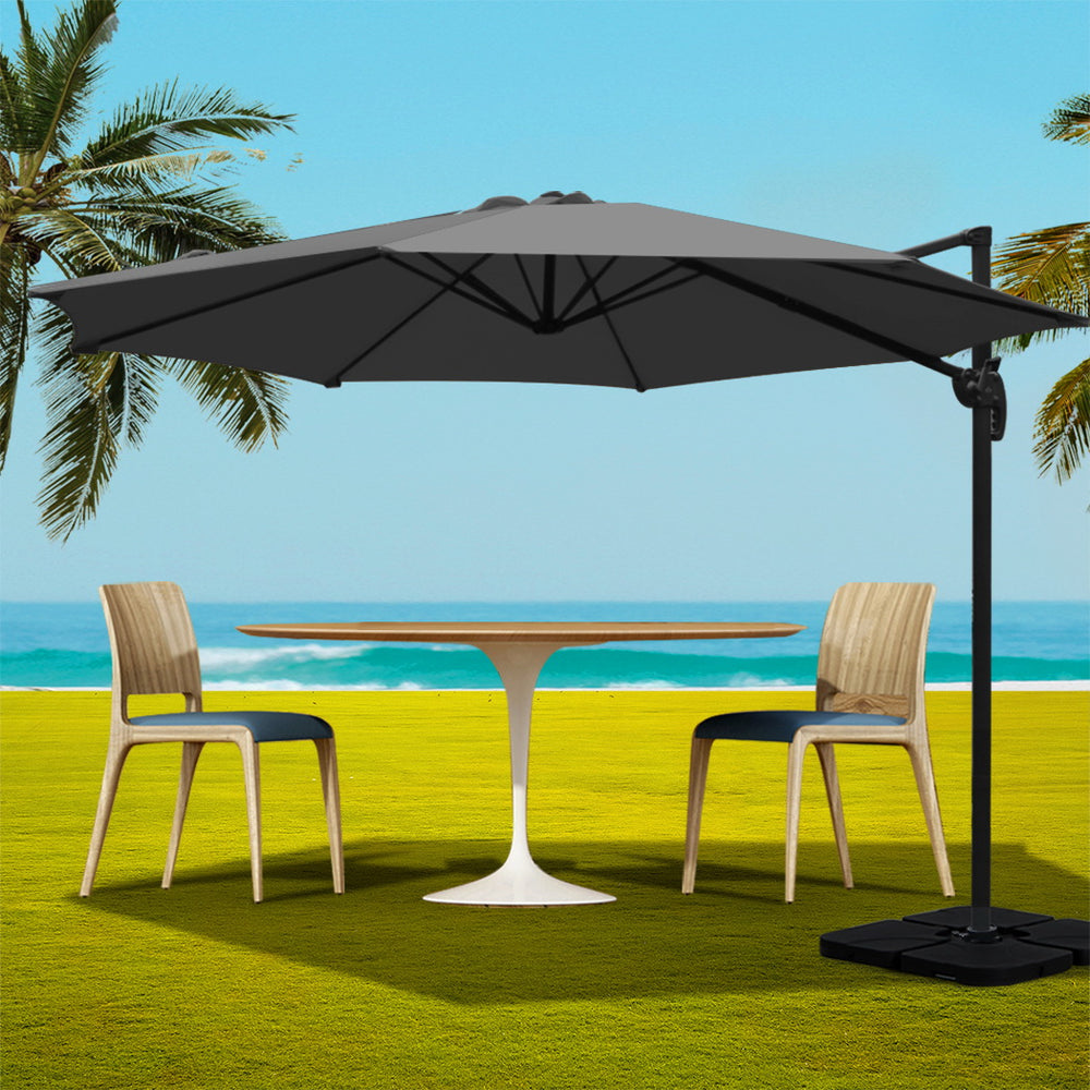 3m Cantilever Outdoor Umbrella 360 Degree Rotatable with Base - Charcoal Homecoze