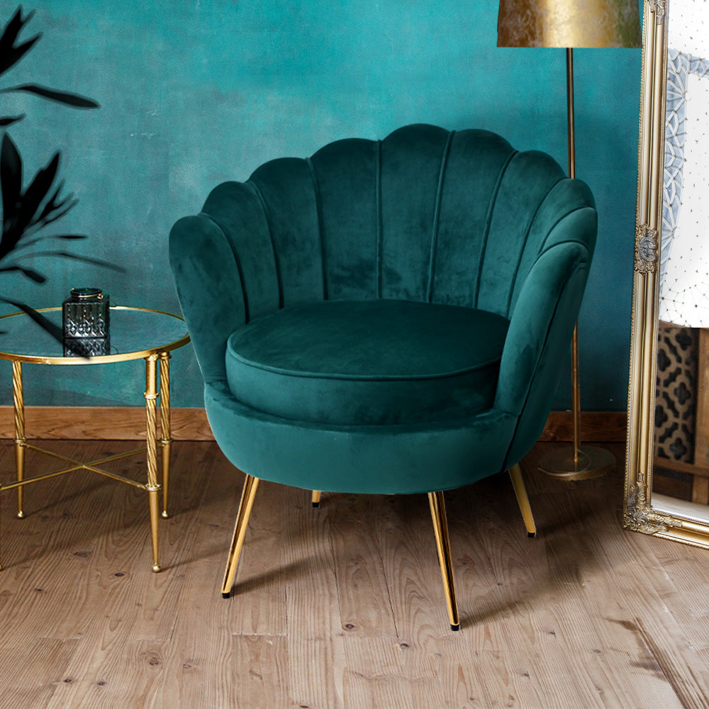 Green Velvet Retro Accent Feature Shell Chair Homecoze