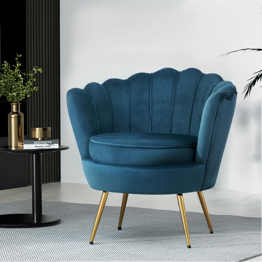 Navy Velvet Retro Accent Feature Shell Chair Homecoze