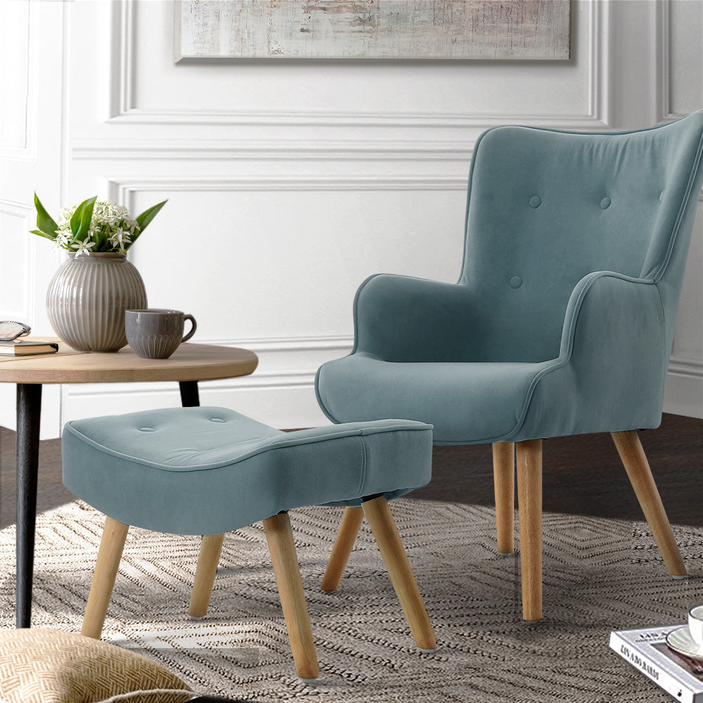 Fabric Feature Armchair with Ottoman - Blue Homecoze