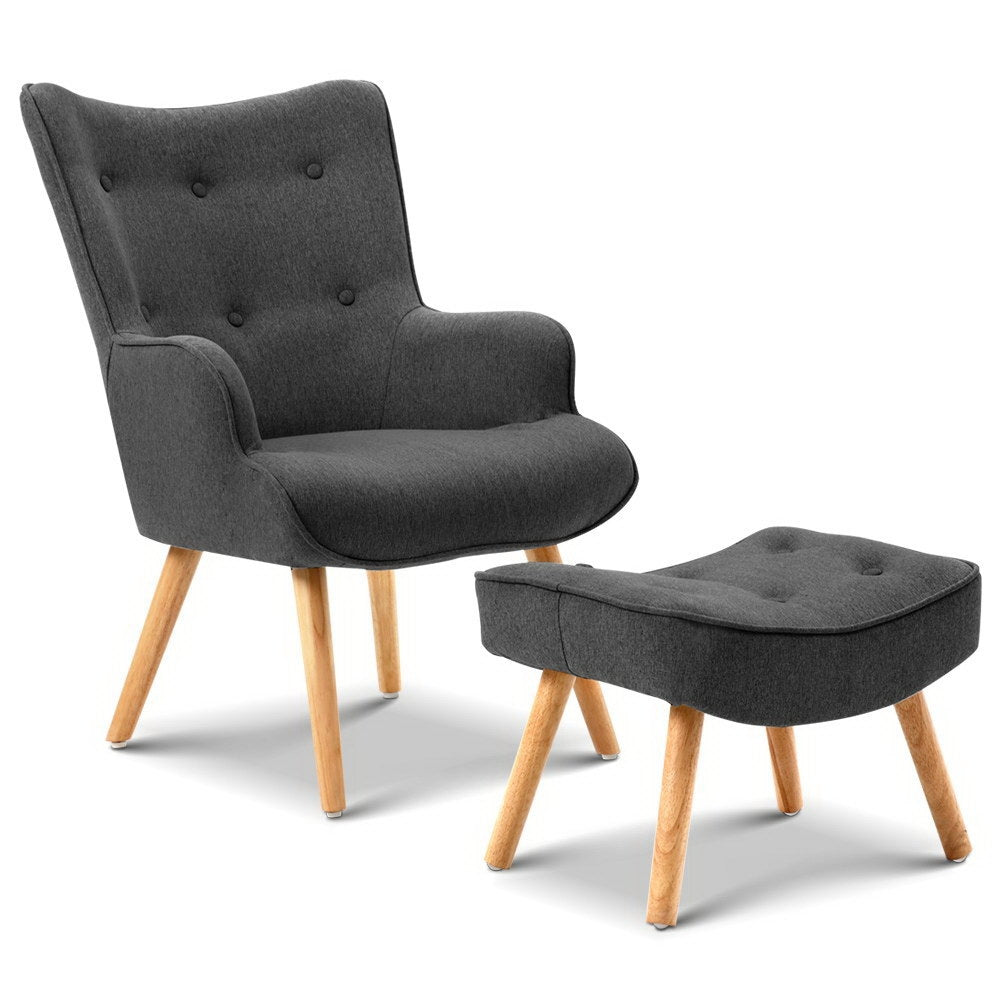 Fabric Feature Armchair with Ottoman - Charcoal - Homecoze