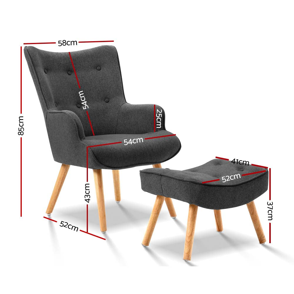 Fabric Feature Armchair with Ottoman - Charcoal - Homecoze