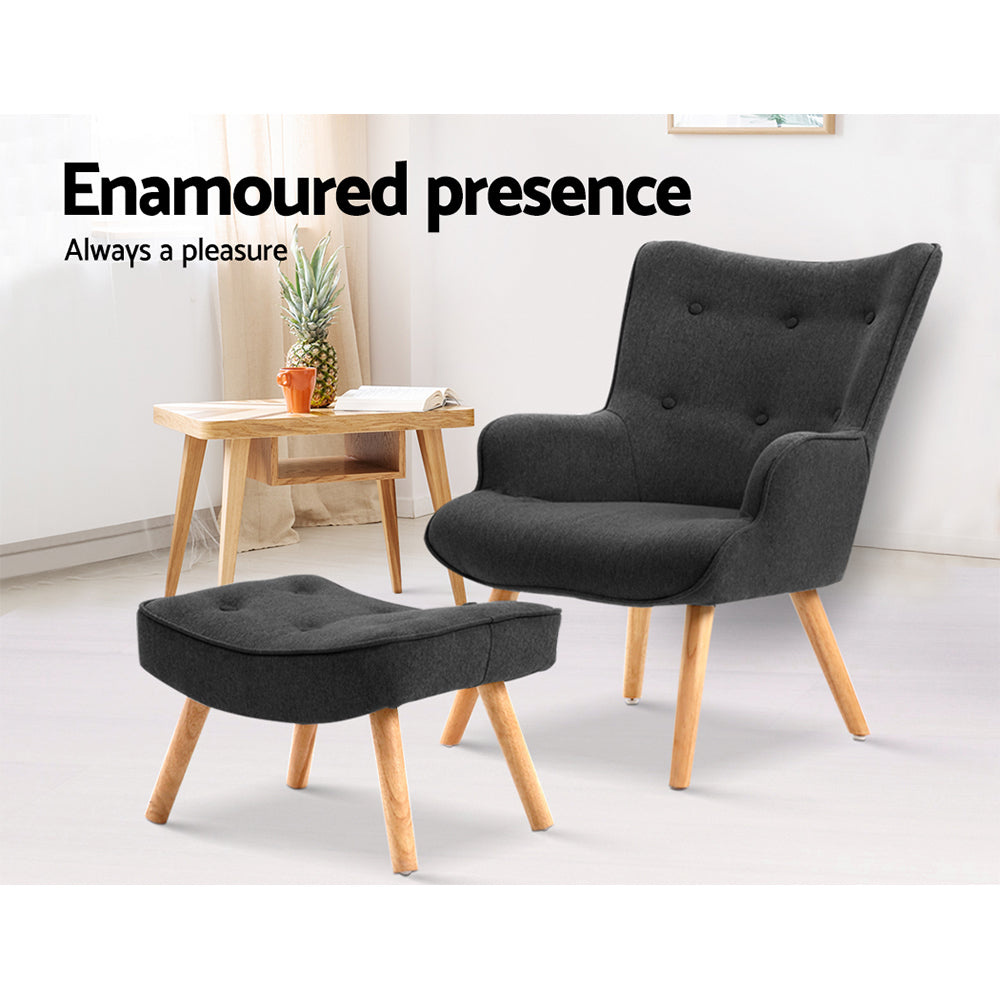Fabric Feature Armchair with Ottoman - Charcoal - Homecoze