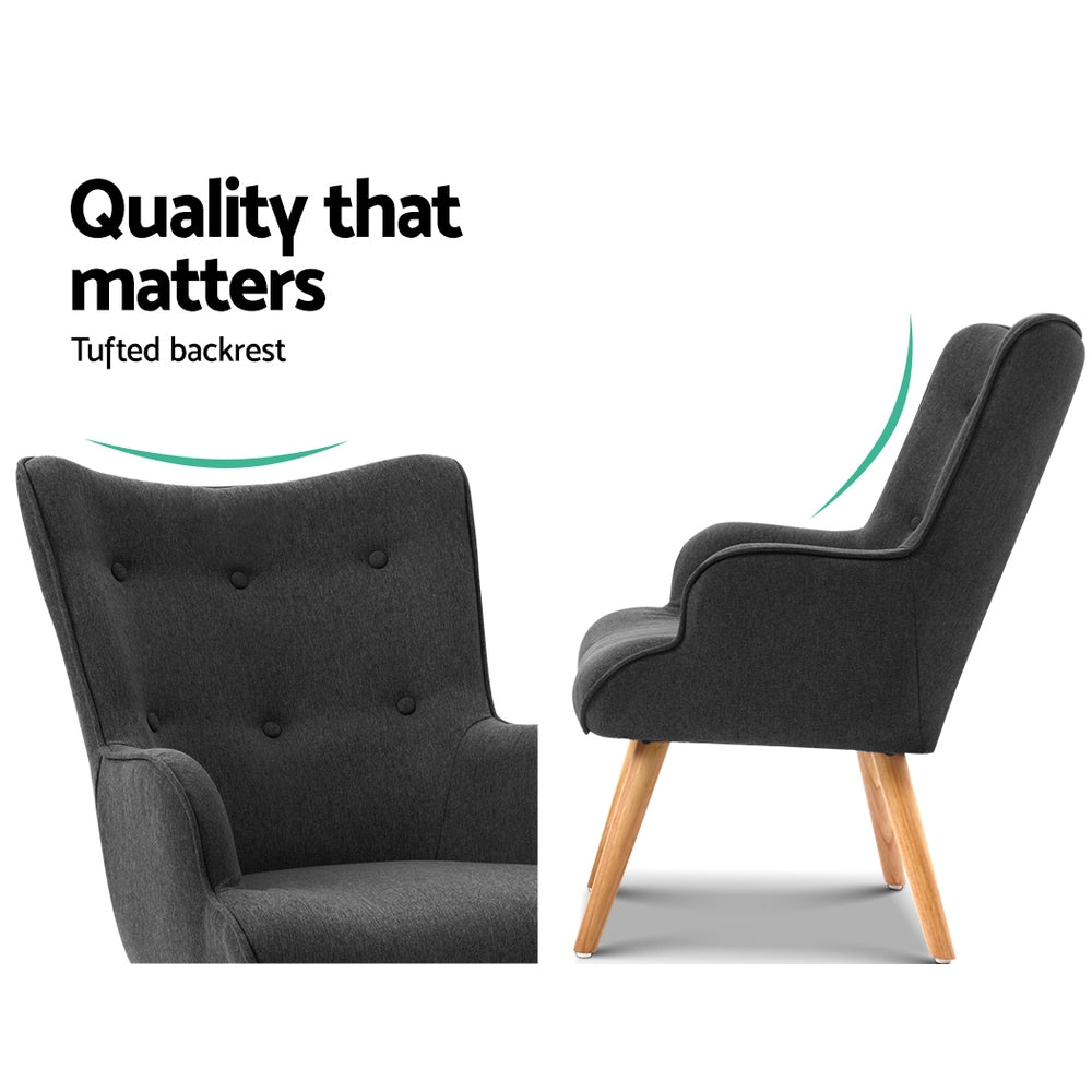Fabric Feature Armchair with Ottoman - Charcoal - Homecoze