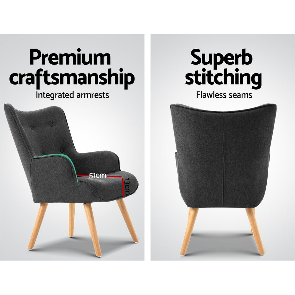 Fabric Feature Armchair with Ottoman - Charcoal - Homecoze