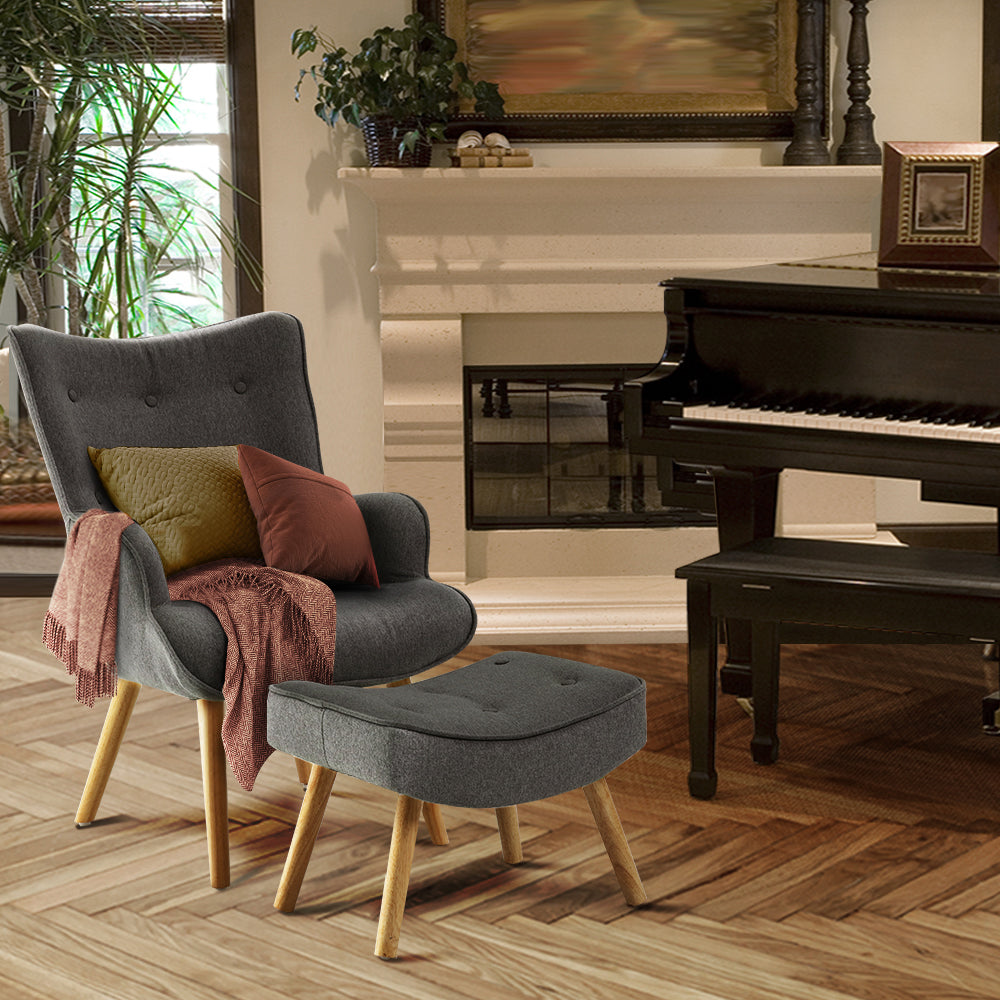 Fabric Feature Armchair with Ottoman - Charcoal - Homecoze