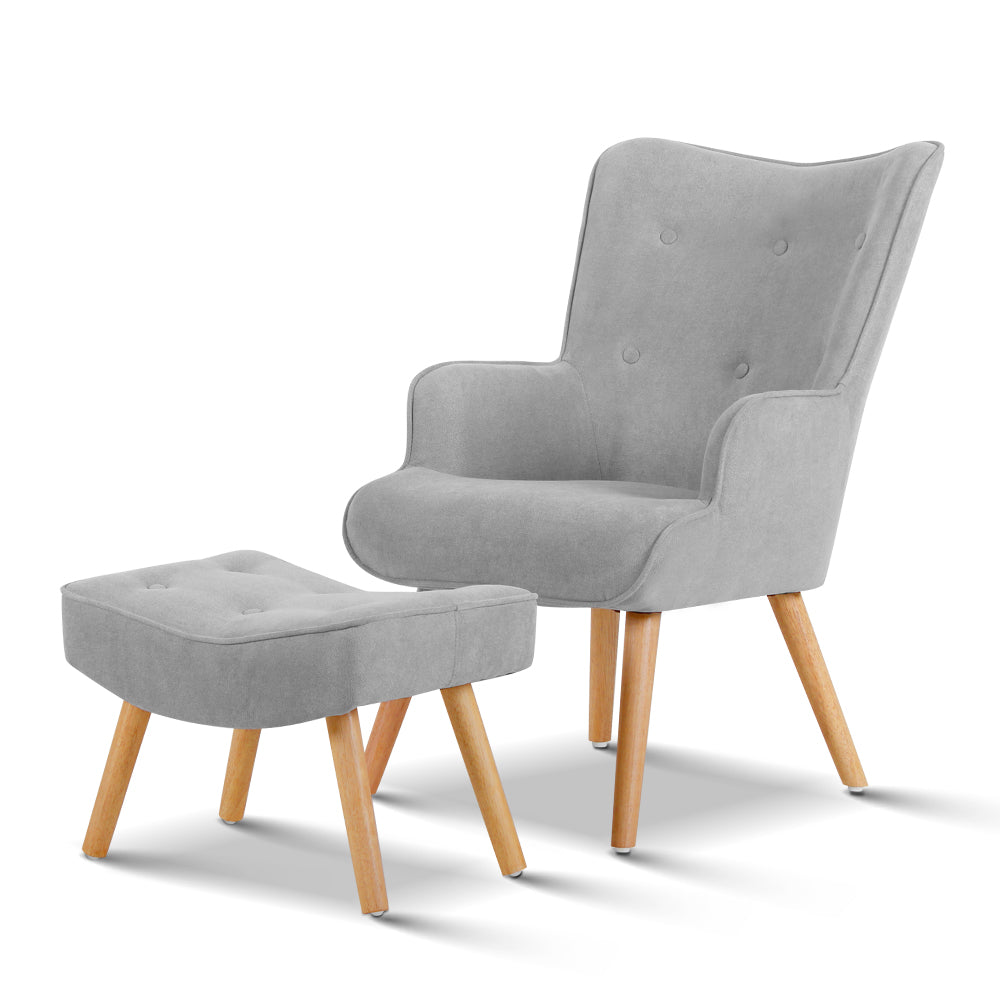 Fabric Feature Armchair with Ottoman - Light Grey - Homecoze