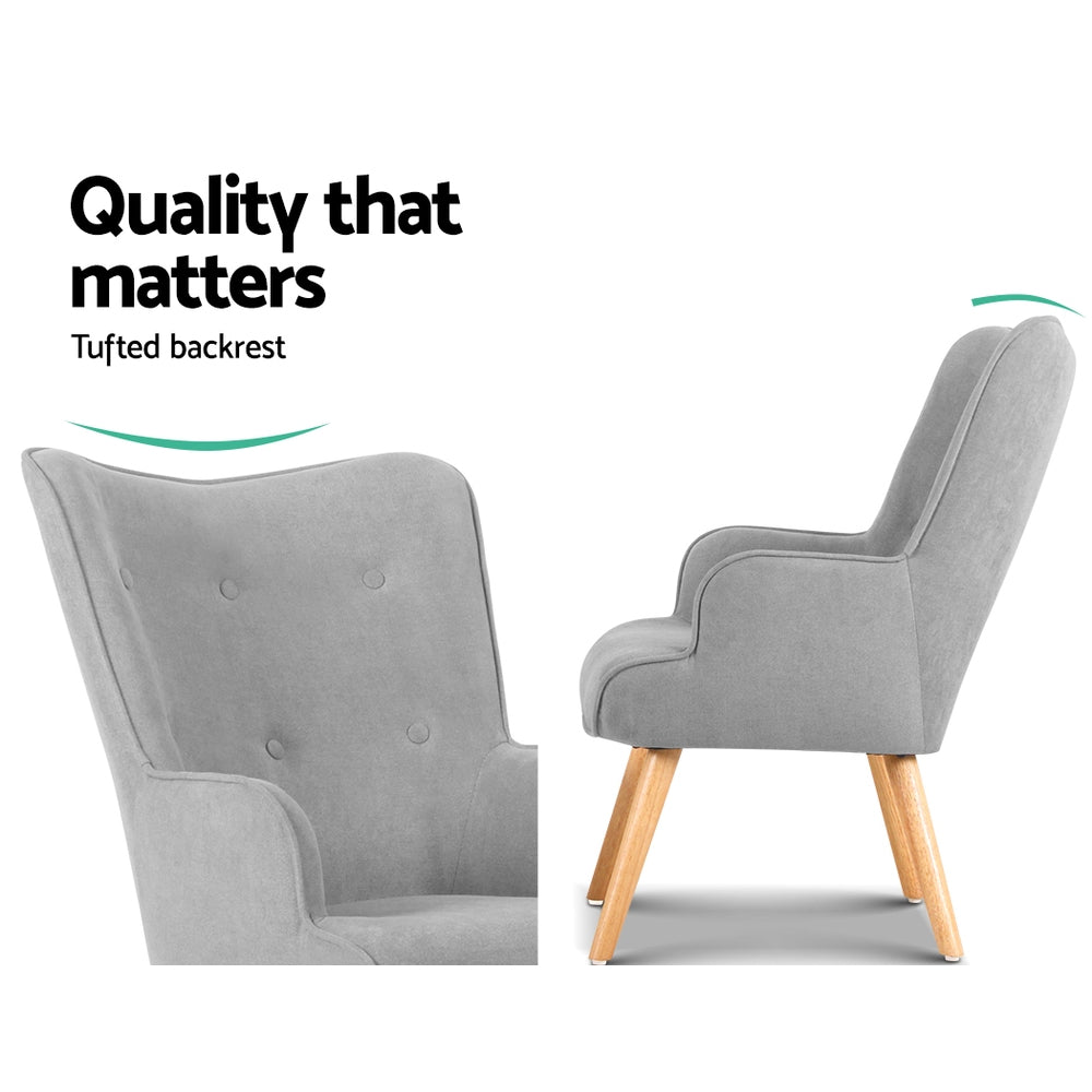 Fabric Feature Armchair with Ottoman - Light Grey - Homecoze