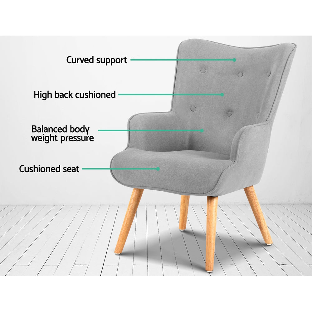 Fabric Feature Armchair with Ottoman - Light Grey - Homecoze