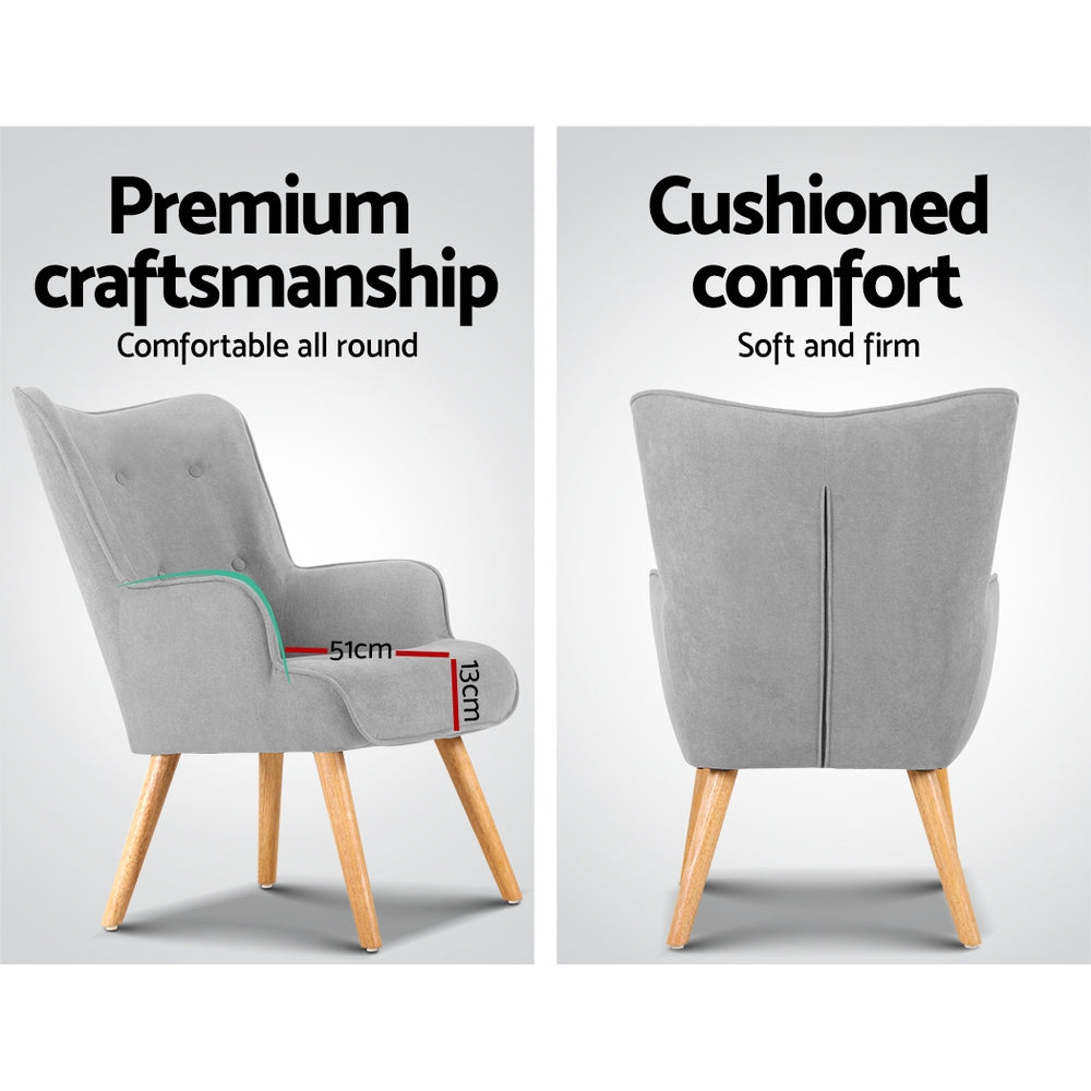Fabric Feature Armchair with Ottoman - Light Grey - Homecoze