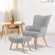 Fabric Feature Armchair with Ottoman - Light Grey - Homecoze