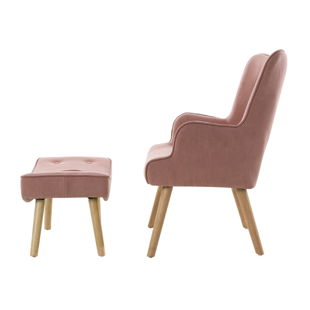 Fabric Feature Armchair with Ottoman - Pink Homecoze