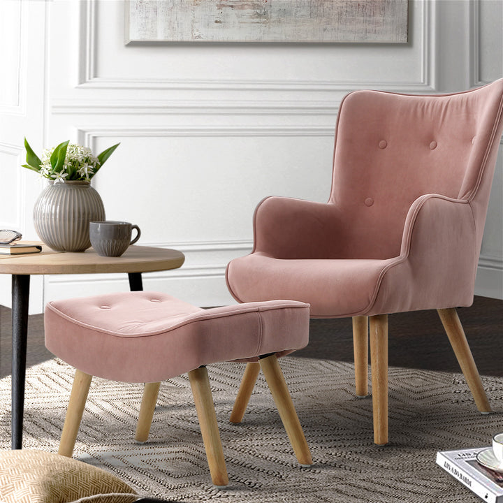 Fabric Feature Armchair with Ottoman - Pink Homecoze