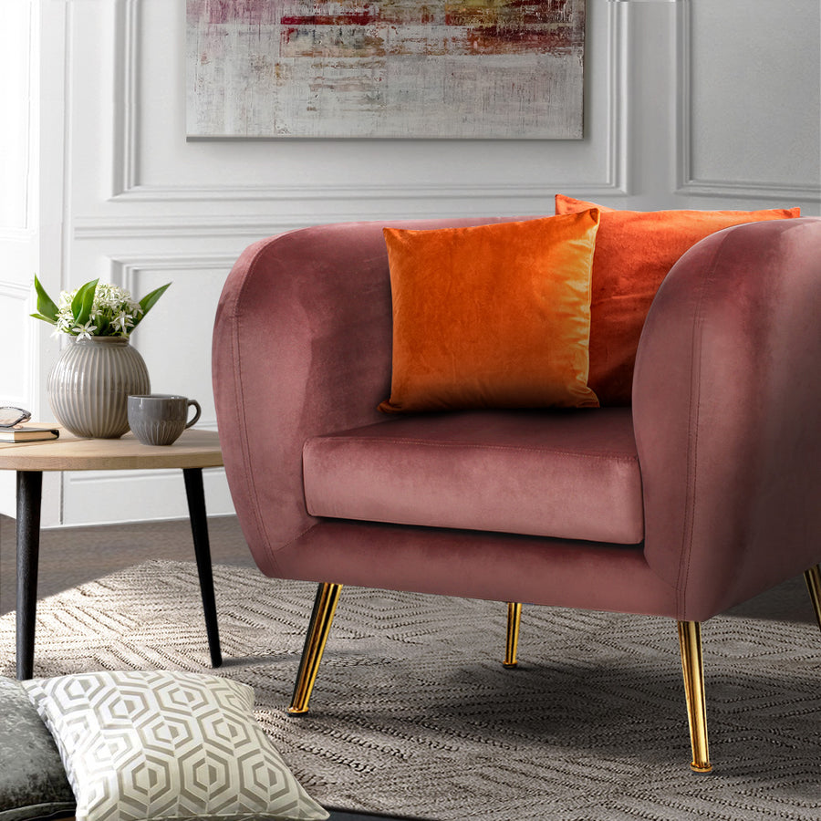 Luscious Velvet Accent Tub Armchair - Pink - Homecoze