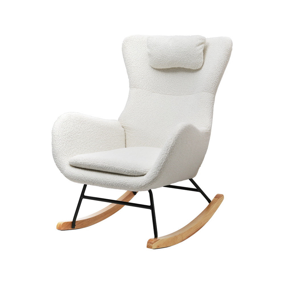 Contemporary Design Boucle Rocking Chair Teddy Fabric Armchair - White Homecoze