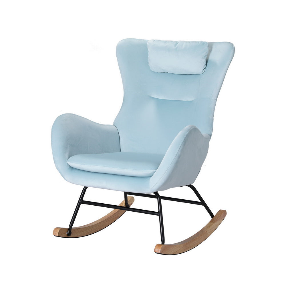 Low Set Rocking Chair Velvet Armchair Feeding Chair - Blue - Homecoze