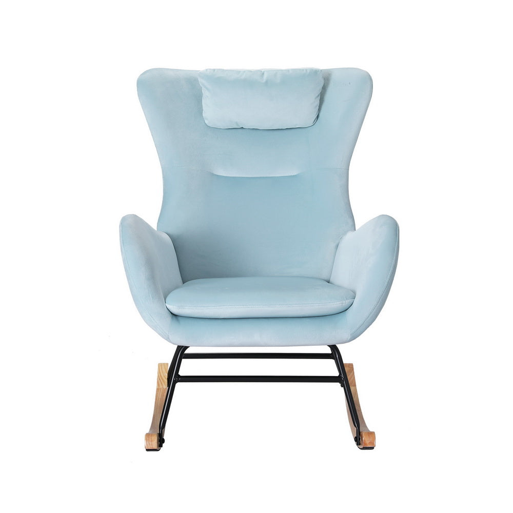 Low Set Rocking Chair Velvet Armchair Feeding Chair - Blue - Homecoze