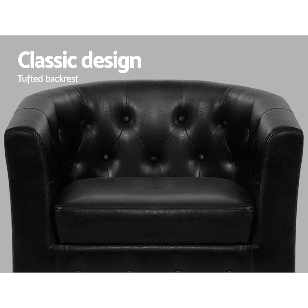 Mini Chesterfield Style Armchair Tub Lounge with Ottoman Accent Chair PU Leather Black Homecoze